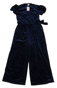 Tmavomodrý lesklý sametový kalhotový culottes overal little kids