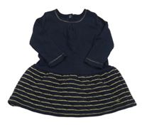 Tmavomodro-zlaté šaty s pruhy zn. PETIT BATEAU