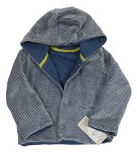 Nové - tmavomodro-světlešedý pruhovaný sametový zateplený kabátek s kapucí zn. M&S