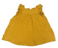 Hořčicové mušelínové šaty s volánky