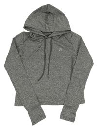 Šedá melírovaná sportovní crop mikina se vzorem a kapucí 