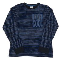 Tmavomodro-modré pruhované pyžamové triko s nápisy POCOPIANO