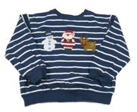 Tmavomodro-bílá pruhovaná oversize vánoční mikina se Santou a sobem a sněhuláčkem Next