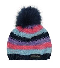 Pruhovaná melírovaná žinylková čepice s nášivkou a bambulí C&A