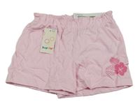 Nové - světlerůžové paper bag kraťasy s květem a lístečky lupilu