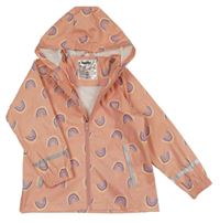 Světlerůžová nepromokavá bunda s duhami a kapucí lupilu