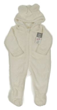 Nové - smetanová plyšová kombinéza s hvězdičkami a kapucí s oušky PEP&CO