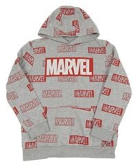 Šedá melírovaná mikina s logy - MARVEL a kapsou a kapucí PRIMARK