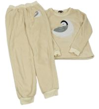 Světlebéžové plyšové pyžamo s tučňáčkem a měsícem A2Z4 Kids