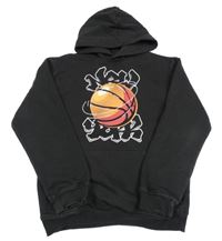 Černá mikina s míčem a nápisy a kapsou a kapucí H&M