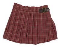 Šedomodro-červeno-bílo-černé kostkované vzorované kraťasy se sukní a přezkou Next