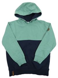 Olivovo-tmavomodrá mikina s kapsou a nášivkou a kapucí YIGGA