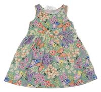 Zeleno-barené květované bavlněné šaty s motýlky H&M
