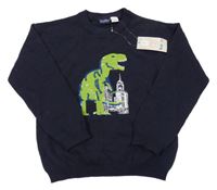 Nové - tmavomodrý svetr s dinosaurem z flitrů lupilu
