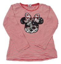 Červeno-bílé pruhované triko s Minnie z překlápěcích flitrů Disney
