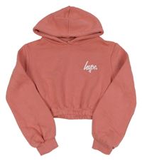 Skořicová teplá crop mikina s logem a kapucí hype.