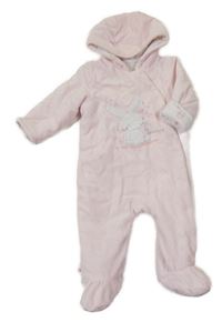 Světlerůžová sametová zateplená kombinéza se zajíčkem a kapucí Mothercare