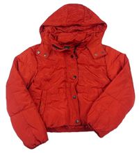 Červená šusťáková zateplená crop bunda s kapucí New Look