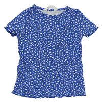 Modré květované žebrované tričko H&M