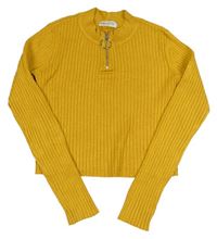 Hořčicový žebrovaný crop svetr H&M