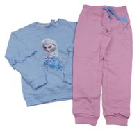 2set - Světlemodrá mikina s Elsou a volánky + růžové tepláky s balónkem Disney