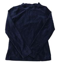 Tmavomodré žebrované sametové triko se stojáčkem Zeeman