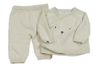 2set - Světlebéžový zavinovací svetr s medvědem + pletené tepláky M&S