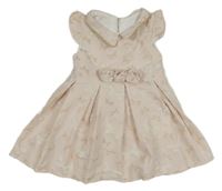 Pudrové šaty s motýly a límečkem