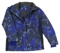 Černo-modrá puntíkatá šusťáková zimní bunda se skvrnami H&M