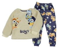 Nové - Béžovo-tmavomodré chlupato/plyšové pyžamo s Bluey Nutmeg