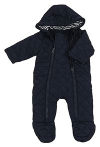 Tmavomodrá prošívaná šusťáková zateplená kombinéza s kapucí Dunnes