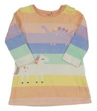 Barevné pruhované teplákové šaty s dinosaurem a jednorožcem F&F