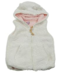 Bílá kožešinová podšitá vesta s kapucí Dopodopo