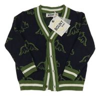 Nové - Tmavomodrý propínací svetr s dinosaury