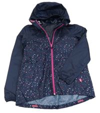 Tmavomodrá šusťáková nepromokavá funkční bunda se vzorem a kapucí Quechua