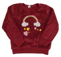 Vínová chlupatá mikina s duhou a srdíčky Shein