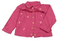 Fuchsiová riflová bunda s výšivkami květin a volánky Nutmeg