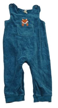 Petrolejové žebrované sametové laclové tepláky s liškou Jojo Maman Bébé