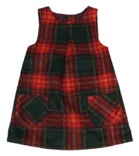 Červeno-tmavozeleno-černé kostkované vlněné šaty Nutmeg