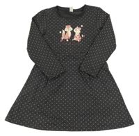 Antracitové puntíkaté teplákové šaty s liškami Topolino
