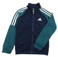 Tmavomodro-tmavozelená sportovní propínací mikina s logem Adidas