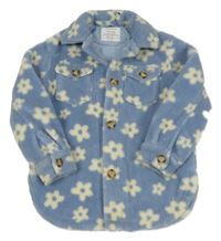 Modrá květovaná huňatá podšitá košilová bunda Primark