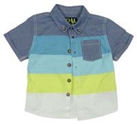 Modro-světlemodro-bílo-žlutá pruhovaná košile F&F