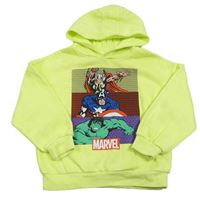 Neonově zelená mikina s Marvel a kapucí 