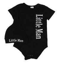 2 set - Černé body s nápisem + černá bavlněná čepice 