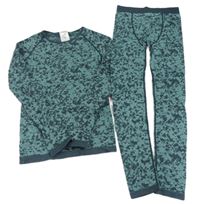 2 set - zelené vzorované funkční spodní triko + spodní kalhoty