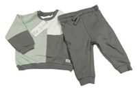 Nové - šedé tepláky + šedo-bílo-zelená mikina F&F