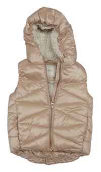 Světlerůžová šusťáková zateplená vesta s kapucí Next