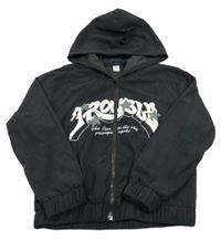 Tmavošedá lehká zebrovaná sametová mikina s nápisem a kapucí shein