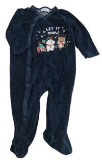 Tmavomodrý sametový overal s vánočním obrázkem Pep&Co